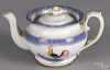 Blue spatter teapot, 19th c., with a rooster, 5'' h.