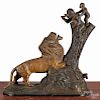 Kyser and Rex cast iron lion and monkeys mechanical bank, late 19th c., 9 1/2'' h.