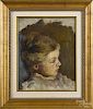 Oil on canvas portrait of a child, late 19th c., 13'' x 10 1/2''.