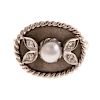 A Ladies Vintage Pearl & Diamond Ring in 14K