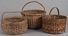 Three split oak baskets, 19th c., largest - 14'' h., 14'' w.
