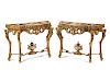 A Pair of Louis XV Style Porcelain Mounted Gilt Bronze Console Tables 
