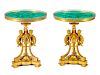 A Pair of French Neoclassical Gilt Bronze and Malachite Tables