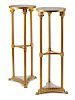 A Pair of French Neoclassical Style Gilt Metal and Faux Marble Stands