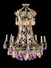 A French Bronze, Cut Glass, Rose Quartz and Amethyst Eight-Light Chandelier 