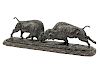 A Patinated Metal Figural Group of Buffalo