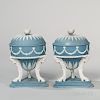Pair of Wedgwood Solid Blue Jasper Tripod Urns and Covers