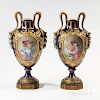 Pair of Sevres-style Porcelain Portrait Vases