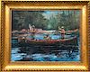 David Lazarus Oil on Canvas "Three Fisherman in a Canoe"