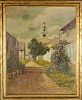 T. Bailey Oil on Canvas "View of Stone Alley & Congregational Church"