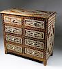 Brass Studded and Bone Inlaid Teak Wood Chest of Drawers