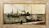 Francois Franc Oil on Canvas "Busy Harbor Scene"