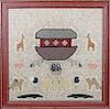 American School Girl's Folk Art Noah's Ark Embroidery "The Animals Came Two-by-Two"