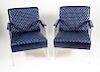 Pair of Modern Lucite and Supple Navy Blue Quilted Leather Armchairs