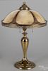 Slag glass and brass table lamp, early 20th c., 25'' h.