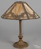 Slag glass and iron table lamp, early 20th c., 20'' h.
