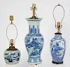 Three Chinese Blue and White Porcelain Lamps