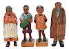 Four Tom Brown Carved and Polychrome Figures