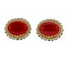 14K Gold Red Stone Pearl Oval Earrings
