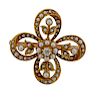 Antique 15K Gold Diamond Pearl Flower Brooch  Pendant