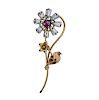 Retro 14K Gold Color Stone Flower Brooch Pin
