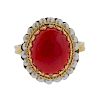 14K Gold Red Stone Pearl Ring 