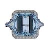 Platinum 27ct Aquamarine Diamond Ring 