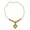 Judith Ripka 18K Gold Diamond Pearl Green Stone Pendant Necklace 