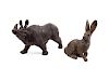 A Bronze Rabbit and a Bronze Rhinoceros