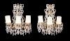A Pair of Continental Giltwood and Cut Glass Three-Light Sconces