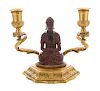 A Chinese Hardstone Mounted Gilt Bronze Two-Light Candelabrum
