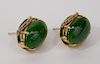 14K Gold Lady's Green Cabochon Stone Earrings