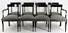 8 American Black Painted Grey Seat Dinning Chairs