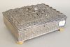 Victorian silver plated box with embossed flowers and bakelite feet, ht. 4 1/2 in., top: 8 1/2" x 10".