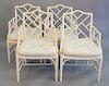 Set of four faux bamboo armchairs with caned seats, one seat as is.