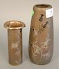 Two Heintz bronze vases with sterling silver overlay. ht. 6 in. and ht. 8 1/4 in.