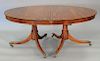 Custom mahogany oval dining table with double pedestal, line inlay, and two 24 inch leaves with pads, late 19th century. ht. 30 1/2 ...