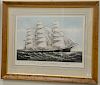 Currier and Ives, colored lithograph, "Clipper Ship Three Brothers, 2972 Tons. The Largest Sailing Ship in the World", sight size 20...