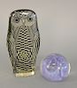 Two piece lot to include Abraham Palatnik Kind Chromatic Lucite owl (ht. 2 1/2 in.) and Michael Nourot art glass paperweight, ht. 6 ...