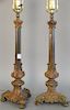 Pair of bronze table lamps, total height 33 inches.