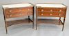 Pair of Continental marble top stands with brass galleries. ht. 27 1/2 in., top: 16" x 30"