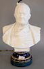 Sevres bust Adolphe Thiers, 19th century biscuit on blue and gold glaze porcelain base, figure ht. 11 in., total ht. 28 in.