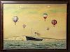 Steamship & Hot Air Balloons Advertisement Oil