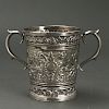 Silver Repousse Ornate Two Handled Cup Beaker 19 C