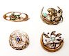 10K Gold Opals & Enamel Pins / Brooches Group of 4