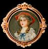 14K Yellow Gold & Hand-Painted Portrait Brooch
