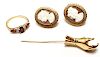 9K Gold Cameo Earrings Gold-Tone Ring & Stick Pin