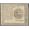 Continental Currency, Sept. 26, 1778 Continental $20 Blue Detector Ch. Crisp UNC