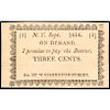 1814 3 Cent Private Issuer, I promise to Pay Bearer, Washington Street, NY EF-40