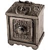 c. 1880 Decorative Antique Nickel Cast Iron Safe titled: Coin Deposit Bank 